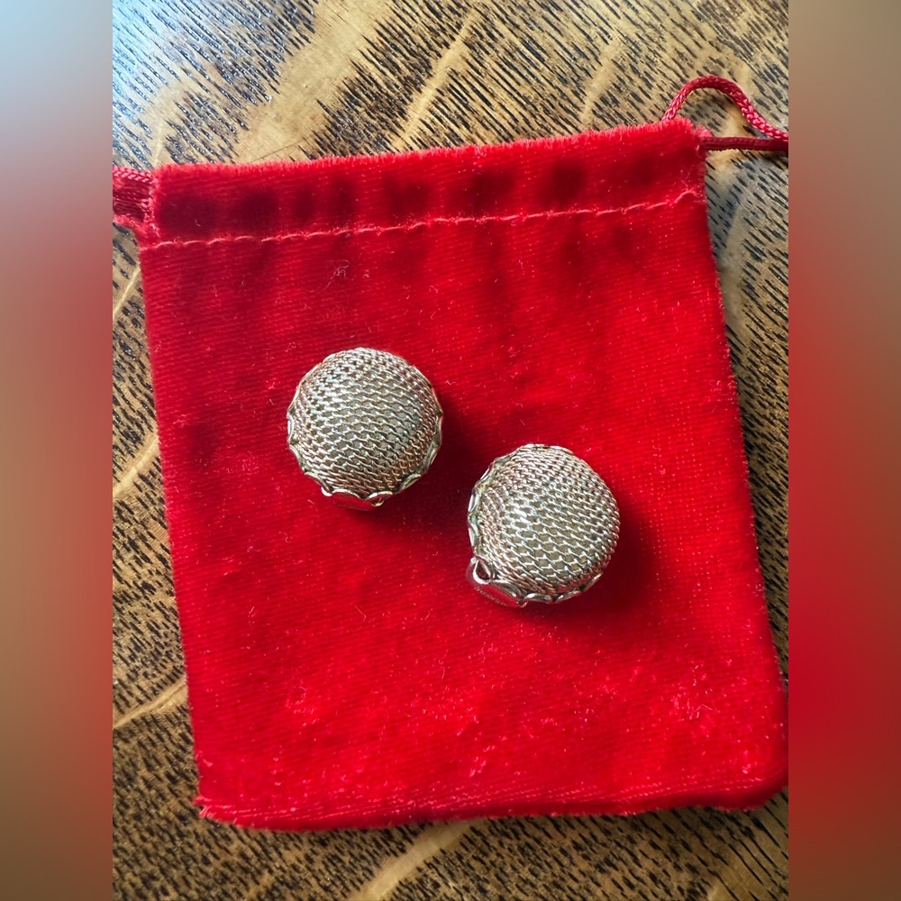 NAPIER Gold Mesh Button Clip-on Earrings